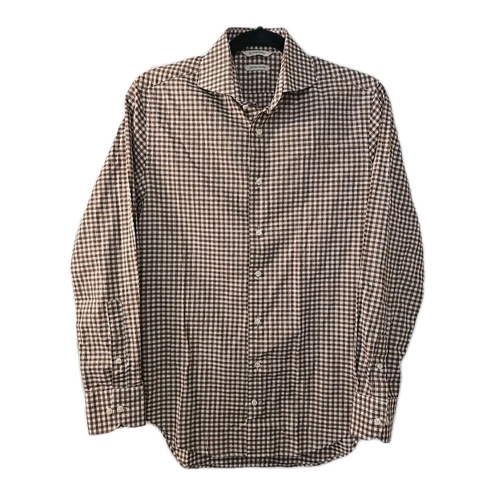 Suitsupply Cotton Two Ply Brown Formal Check Shirt Size 39 15 1/2 Medium